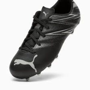 Size 3 black and silver PUMA Attacanto Firm Ground  youth soccer cleats